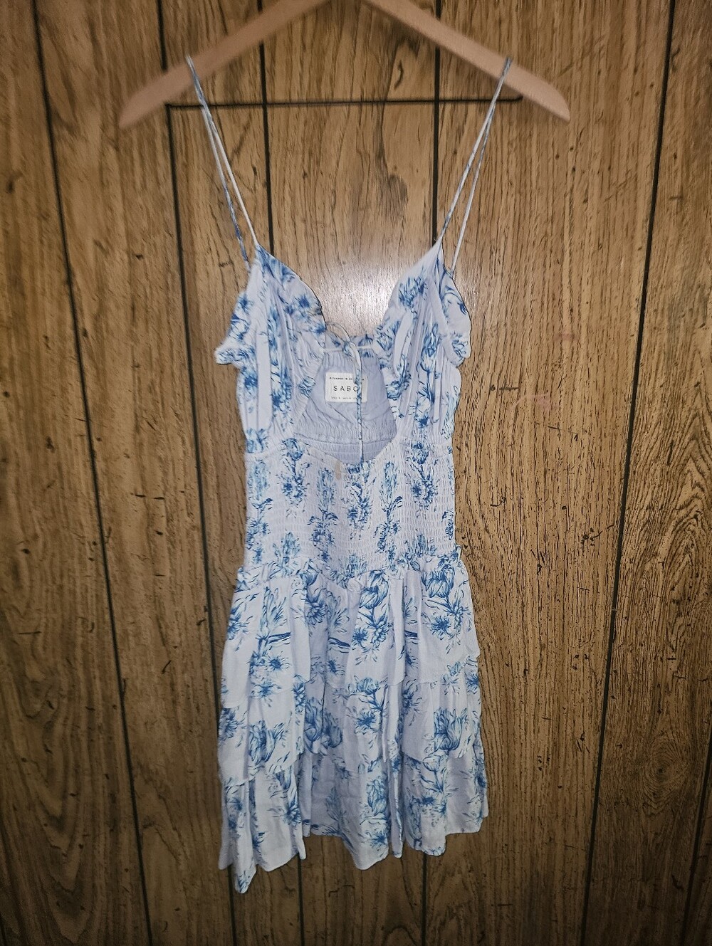 SABO Blue Selma Cami Winter Tulip Cut Out Ruffle Tiered Mini Dress - Small - Picture 4 of 7